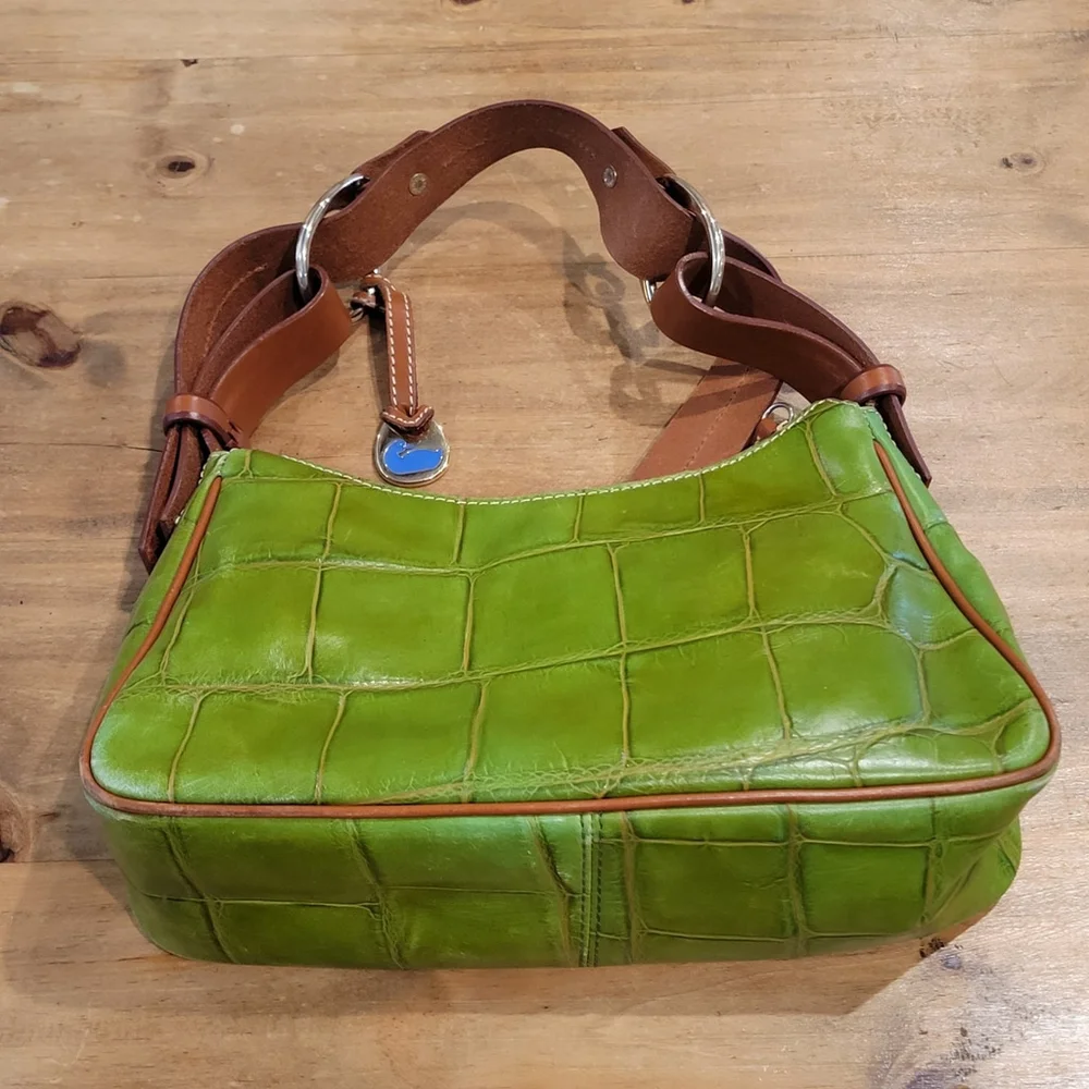 Dooney & Bourke Green Croc Embossed Leather Hobo Shoulder Bag Purse Vintage Y2K - Picture 5 of 16